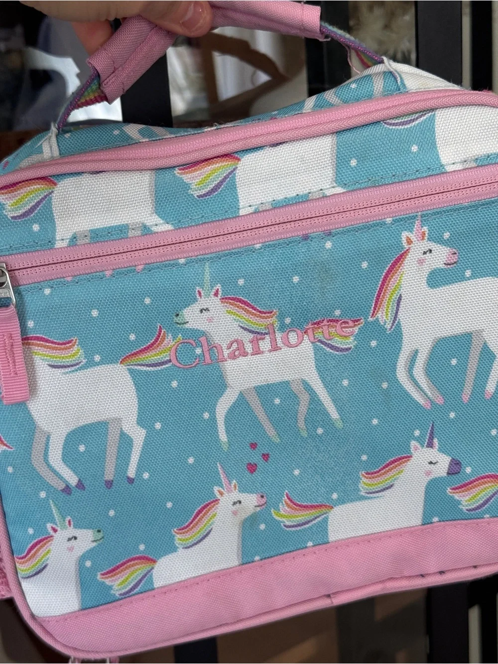 Pottery Barn Kids Charlotte lunchbox personalized unicorn parade mackenzie cold